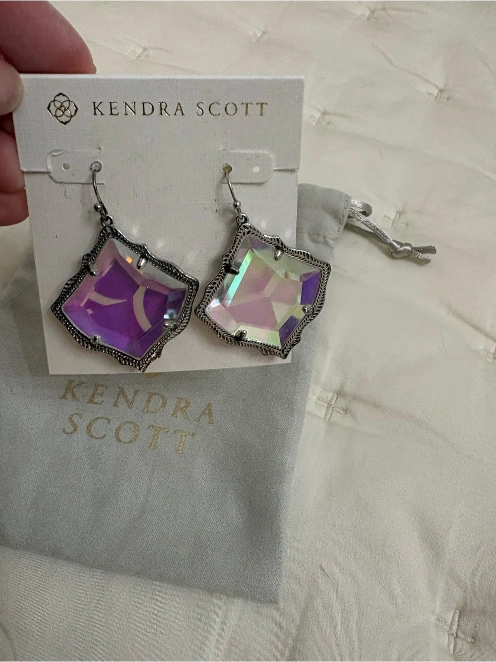 Kendra Scott Iridescent Dichroic Glass Silver Dangle Earrings